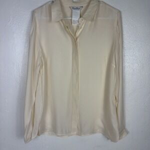 NWOT $595 Max Mara 100% Silk Cream Button Down Shirt Size 44/ US 14 Minimalist